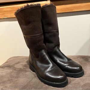 LA CANADIENNE Women's Brown Suede Leather Shearling Winter Boots Sz 6